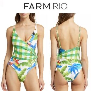 FARM Rio Tropical Fresh Faux Wrap One-Piece Swimsuit sz XS 195$